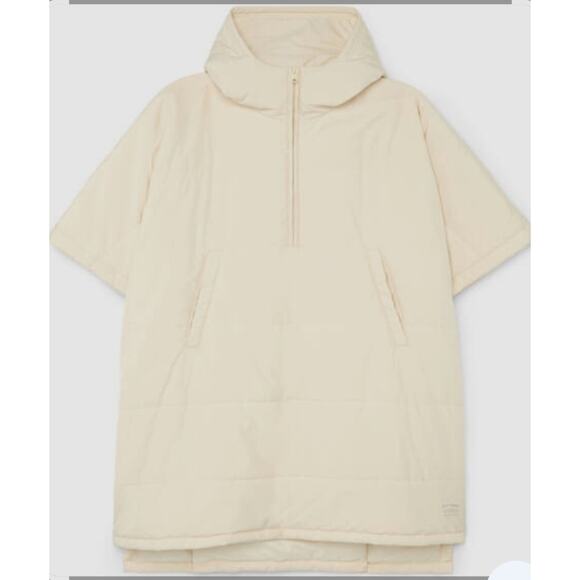 Goop by Ecoalf Womens Beige Hooded‎ 3/4 Sleeve Puffer Poncho Coat Jacket Size OS - Picture 2 of 12